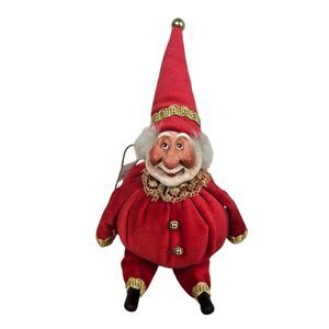Vtg Santa Ornament Made in Italy Red Gold Plush Cloth Ceramic Christmas Bell 9"